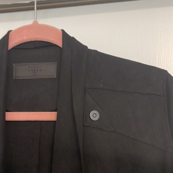 Black suede feel long cardigan with snap wrap feature - Picture 6 of 7